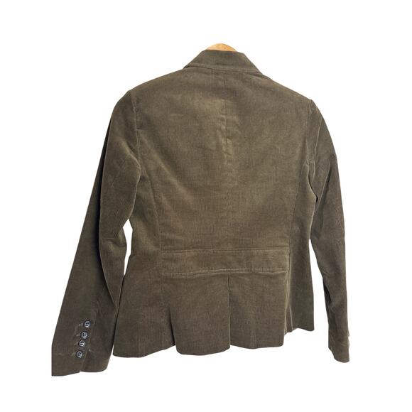 Olive Stretch Corduroy Fitted Blazer Jacket Petite 6P Peplum Back - Picture 8 of 12